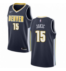 Mens Nike Denver Nuggets 15 Nikola Jokic Authentic Navy Blue Road NBA Jersey Icon Edition