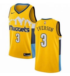 Mens Nike Denver Nuggets 3 Allen Iverson Swingman Gold Alternate NBA Jersey Statement Edition