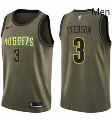 Mens Nike Denver Nuggets 3 Allen Iverson Swingman Green Salute to Service NBA Jersey