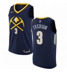 Mens Nike Denver Nuggets 3 Allen Iverson Swingman Navy Blue NBA Jersey City Edition