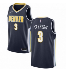 Mens Nike Denver Nuggets 3 Allen Iverson Swingman Navy Blue Road NBA Jersey Icon Edition
