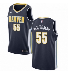 Mens Nike Denver Nuggets 55 Dikembe Mutombo Authentic Navy Blue Road NBA Jersey Icon Edition