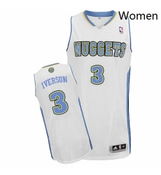 Womens Adidas Denver Nuggets 3 Allen Iverson Authentic White Home NBA Jersey