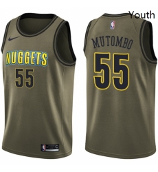 Youth Nike Denver Nuggets 55 Dikembe Mutombo Swingman Green Salute to Service NBA Jersey