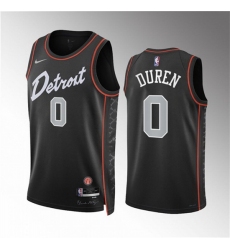 Men Detroit Pistons 0 Jalen Duren Black 2023 24 City Edition Stitched Basketball Jersey