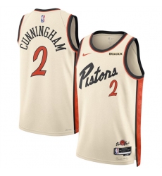 Men Detroit Pistons 2 Cade Cunningham Cream 2024 25 City Edition Stitched Basketball Jersey