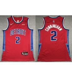 Men Detroit Pistons #2 Cade Cunningham Red 2021 75th Anniversary City Edition Player Jersey