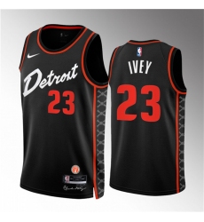 Men Detroit Pistons 23 Jaden Ivey Black 2023 24 City Edition Stitched Basketball Jersey