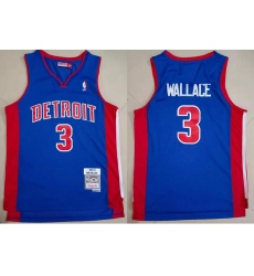 Men Detroit Pistons Ben Wallace #3 Blue Hardwood Classic Mitchell Ness Jersey