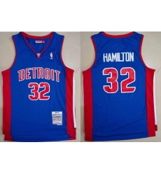 Men Detroit Pistons Richard Hamilton #32 Blue Hardwood Classic Mitchell Ness Jersey
