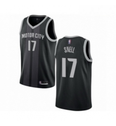 Mens Detroit Pistons 17 Tony Snell Authentic Black Basketball Jersey City Edition 
