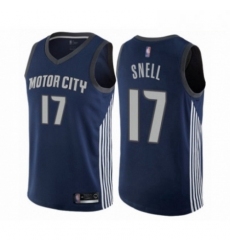 Mens Detroit Pistons 17 Tony Snell Authentic Navy Blue Basketball Jersey City Edition 