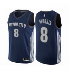 Mens Detroit Pistons 8 Markieff Morris Authentic Navy Blue Basketball Jersey City Edition 
