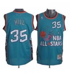 Mens Mitchell and Ness Detroit Pistons 35 Grant Hill Authentic Light Blue 1996 All Star Throwback NBA Jersey