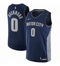 Mens Nike Detroit Pistons 0 Andre Drummond Authentic Navy Blue NBA Jersey City Edition