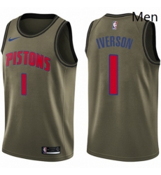 Mens Nike Detroit Pistons 1 Allen Iverson Swingman Green Salute to Service NBA Jersey