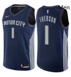 Mens Nike Detroit Pistons 1 Allen Iverson Swingman Navy Blue NBA Jersey City Edition