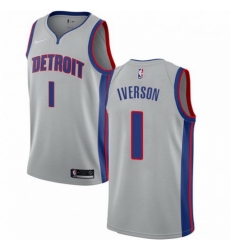 Mens Nike Detroit Pistons 1 Allen Iverson Swingman Silver NBA Jersey Statement Edition