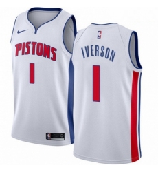 Mens Nike Detroit Pistons 1 Allen Iverson Swingman White Home NBA Jersey Association Edition