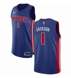 Mens Nike Detroit Pistons 1 Reggie Jackson Authentic Royal Blue Road NBA Jersey Icon Edition