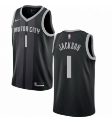 Mens Nike Detroit Pistons 1 Reggie Jackson Swingman Black NBA Jersey City Edition