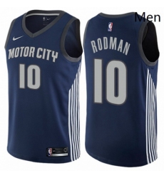 Mens Nike Detroit Pistons 10 Dennis Rodman Authentic Navy Blue NBA Jersey City Edition