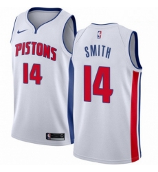 Mens Nike Detroit Pistons 14 Ish Smith Authentic White Home NBA Jersey Association Edition