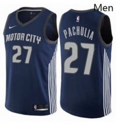 Mens Nike Detroit Pistons 27 Zaza Pachulia Swingman Navy Blue NBA Jersey City Edition 