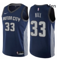 Mens Nike Detroit Pistons 33 Grant Hill Authentic Navy Blue NBA Jersey City Edition