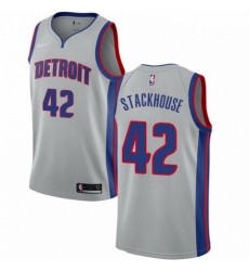Mens Nike Detroit Pistons 42 Jerry Stackhouse Authentic Silver NBA Jersey Statement Edition