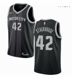 Mens Nike Detroit Pistons 42 Jerry Stackhouse Swingman Black NBA Jersey City Edition