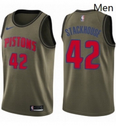 Mens Nike Detroit Pistons 42 Jerry Stackhouse Swingman Green Salute to Service NBA Jersey