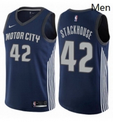 Mens Nike Detroit Pistons 42 Jerry Stackhouse Swingman Navy Blue NBA Jersey City Edition