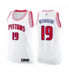 Womens Detroit Pistons 19 Sviatoslav Mykhailiuk Swingman Whit Pink Fashion Basketball Jersey 