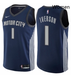 Womens Nike Detroit Pistons 1 Allen Iverson Swingman Navy Blue NBA Jersey City Edition