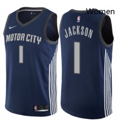 Womens Nike Detroit Pistons 1 Reggie Jackson Swingman Navy Blue NBA Jersey City Edition