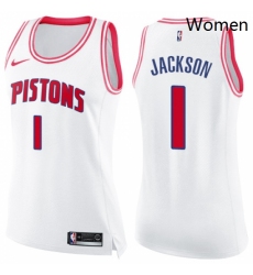 Womens Nike Detroit Pistons 1 Reggie Jackson Swingman WhitePink Fashion NBA Jersey