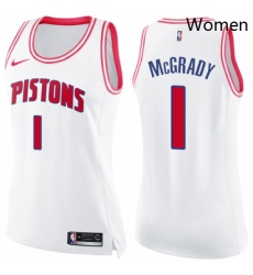 Womens Nike Detroit Pistons 1 Tracy McGrady Swingman WhitePink Fashion NBA Jersey
