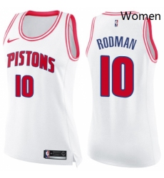 Womens Nike Detroit Pistons 10 Dennis Rodman Swingman WhitePink Fashion NBA Jersey