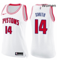 Womens Nike Detroit Pistons 14 Ish Smith Swingman WhitePink Fashion NBA Jersey