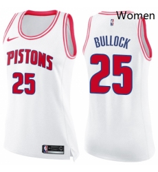 Womens Nike Detroit Pistons 25 Reggie Bullock Swingman White Pink Fashion NBA Jersey 