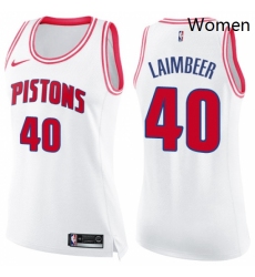Womens Nike Detroit Pistons 40 Bill Laimbeer Swingman WhitePink Fashion NBA Jersey