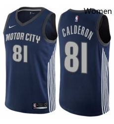 Womens Nike Detroit Pistons 81 Jose Calderon Swingman Navy Blue NBA Jersey City Edition 