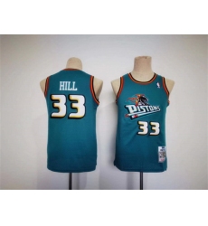 Youth Detroit Pistons 33 Grant Hill Teal Throwback Stitched Basketball Jersey