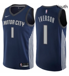Youth Nike Detroit Pistons 1 Allen Iverson Swingman Navy Blue NBA Jersey City Edition