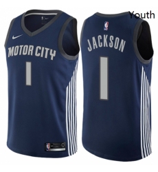 Youth Nike Detroit Pistons 1 Reggie Jackson Swingman Navy Blue NBA Jersey City Edition