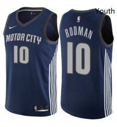Youth Nike Detroit Pistons 10 Dennis Rodman Swingman Navy Blue NBA Jersey City Edition