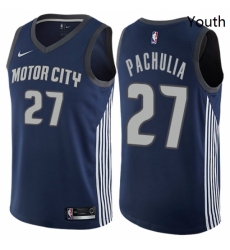 Youth Nike Detroit Pistons 27 Zaza Pachulia Swingman Navy Blue NBA Jersey City Edition 