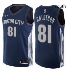 Youth Nike Detroit Pistons 81 Jose Calderon Swingman Navy Blue NBA Jersey City Edition 