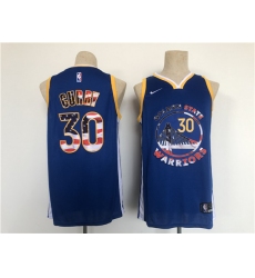 Men Golden State Warriors 30 Stephen Curry Blue USA Flag Stitched Jersey
